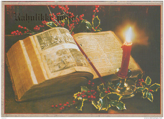 Christmas Greeting Card - candle - Bible - Estonia - used in 2000s - JH Postcards