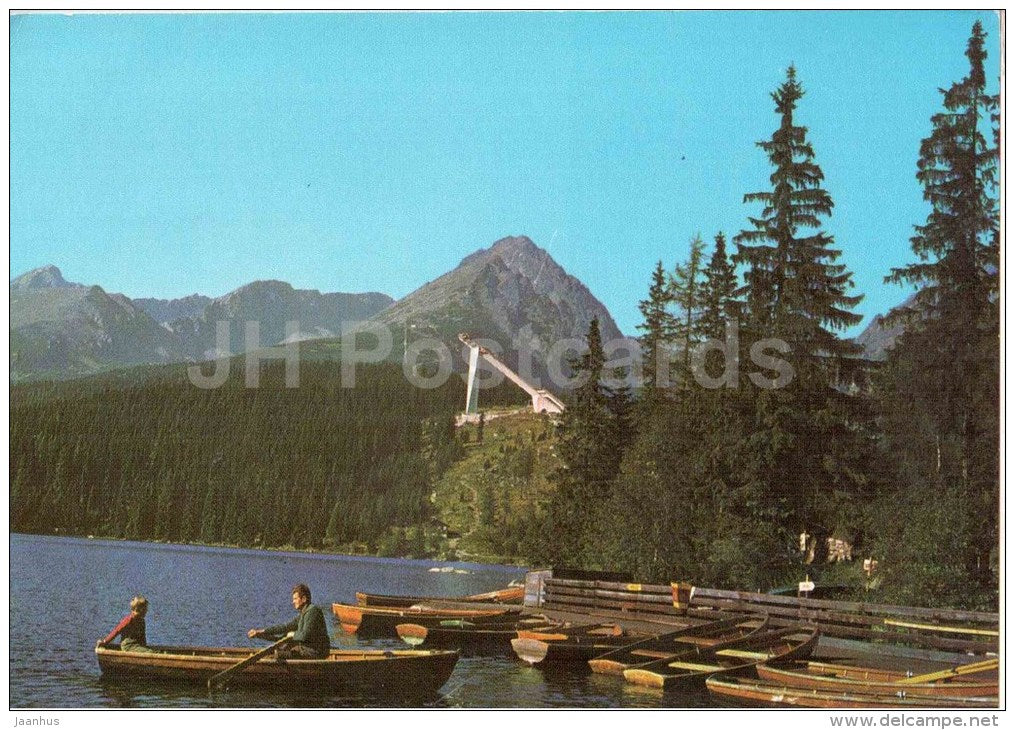 ski jumping hill - Strbske Pleso - boat - Vysoke Tatry - High Tatras - mountains - Czechoslovakia - Slovakia - used - JH Postcards