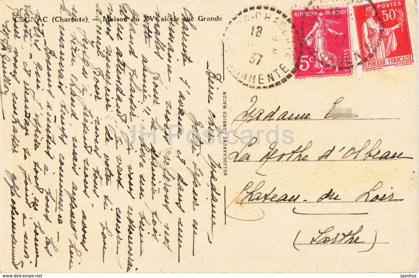 Cognac - Maison du XV siecle rue Grande - old postcard - 1937 - France - used