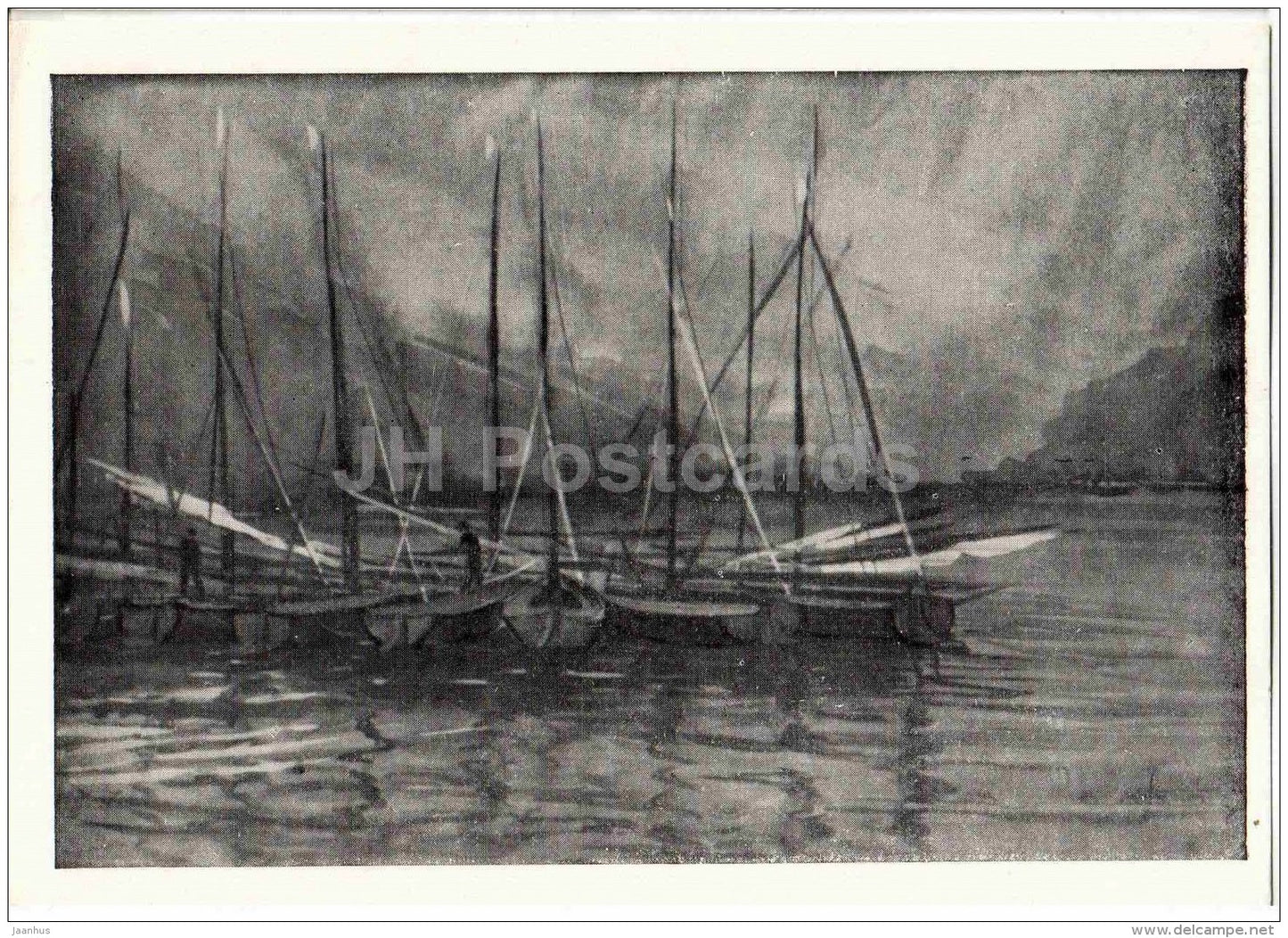 painting by Ramnath Pasricha - Sailing Boats on a Lake - Indian art - India - 1957 - Russia USSR - unused - JH Postcards
