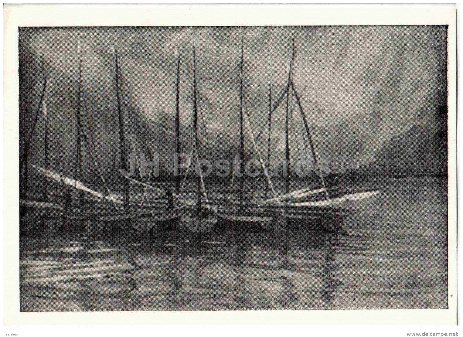 painting by Ramnath Pasricha - Sailing Boats on a Lake - Indian art - India - 1957 - Russia USSR - unused - JH Postcards