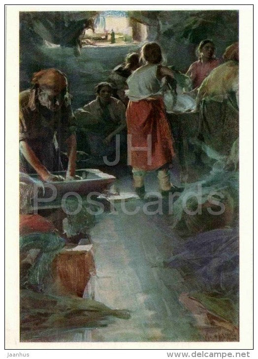 painting by A. Arkhipov - 2 - Laundress , 1901 - women - russian art - unused - JH Postcards