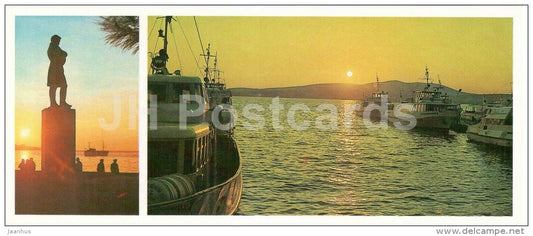 monument to russian poet Lermontov - port - ship - Gelendzhik - 1980 - Russia USSR - unused - JH Postcards