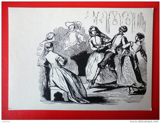 illustration by T. Johannot - Dancing - Don Quixote by Miguel de Cervantes - 1965 - Russia USSR - unused - JH Postcards