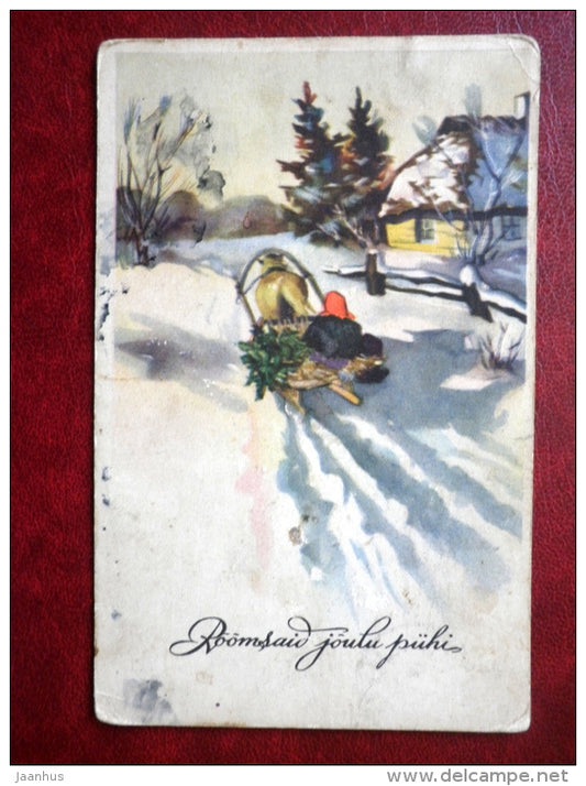 Christmas Greeting Card - sledge - horse - circulated in 1936 - Estonia - used - JH Postcards