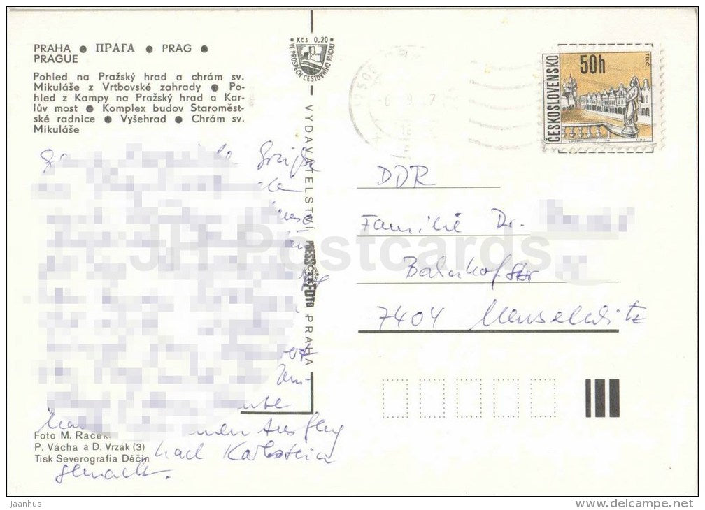 Praha - Prague - Prague castle - St. Nicholas cathedral - Vysehrad - Old Town Hall - Czechoslovakia - Czech - used 1987 - JH Postcards