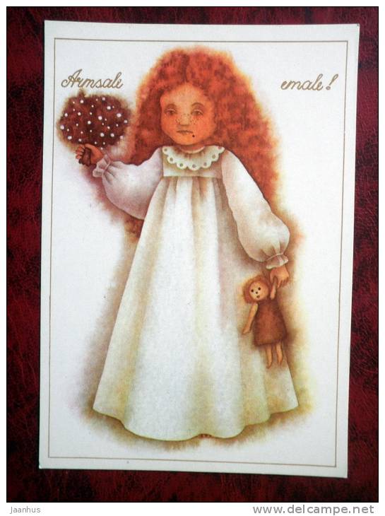 To Beloved Mother - girl - doll - Estonia - USSR - 1988 - unused - JH Postcards