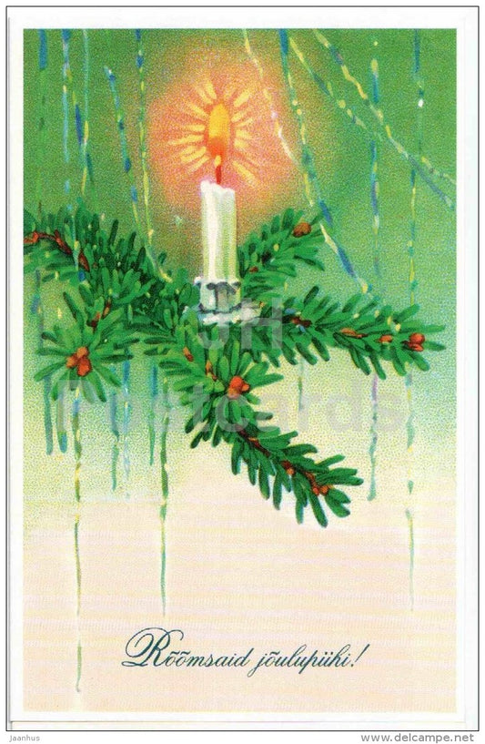 Christmas Greeting Card - candle - fir - 1 - old postcard reproduction - Estonia - unused - JH Postcards