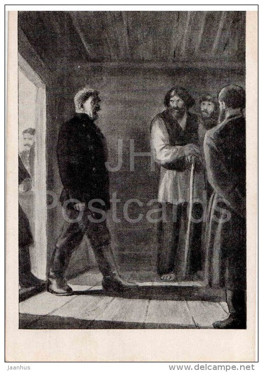 illustration by Kukryniksy - Sergeant Prishibeyev by Anton Chekhov - men - 1954 - Russia USSR - unused - JH Postcards