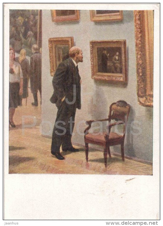 painting by A. Semyashkin - Lenin at the Tretyakov Gallery - russian art - unused - JH Postcards