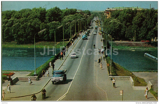 bridge over Lovat river - truck - Velikiye Luki - 1977 - Russia USSR - unused - JH Postcards