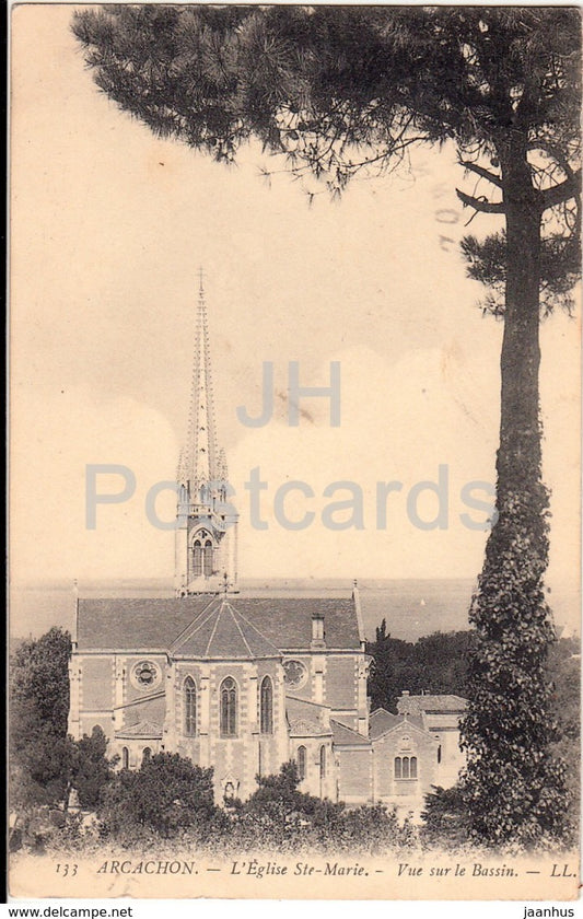 Arcachon - L'Eglise Ste Marie - Vue sur le Bassin - church - 133 - 1914 - old postcard - France - used - JH Postcards