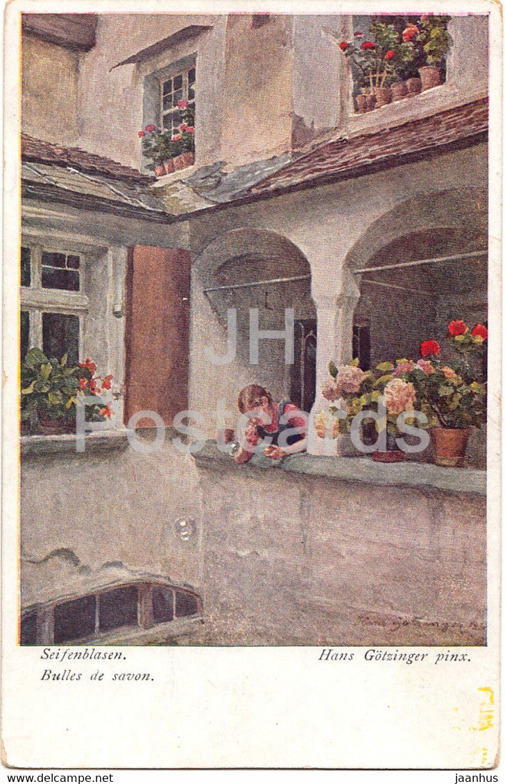 painting by Hans Gotzinger - Seifenblasen - Bulles de Savon - soap bubbles  Austrian art - old postcard - Austria - used - JH Postcards