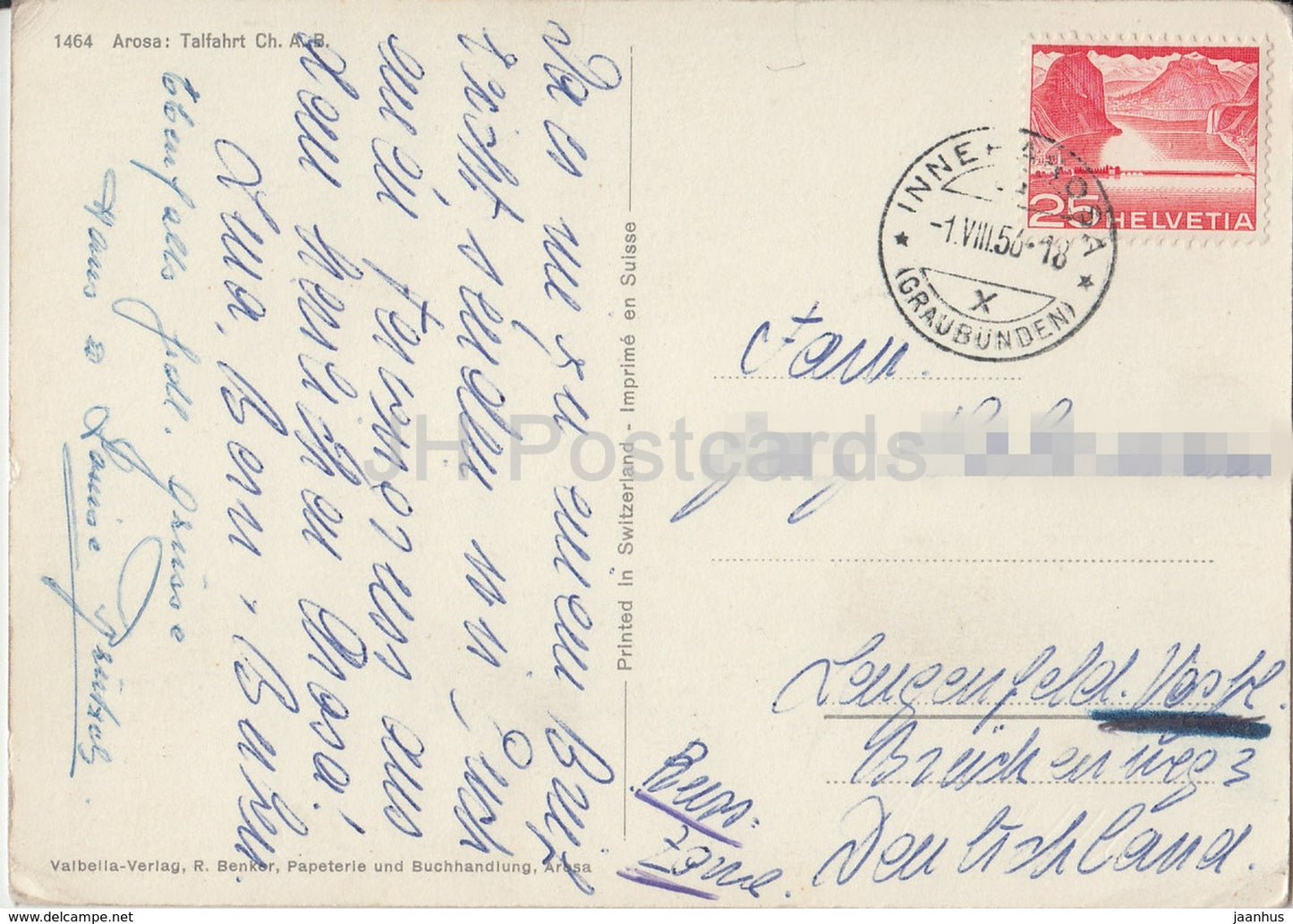 Arosa - Talfahrt Ch. A. B. - train - railway - 1956 - Switzerland - used