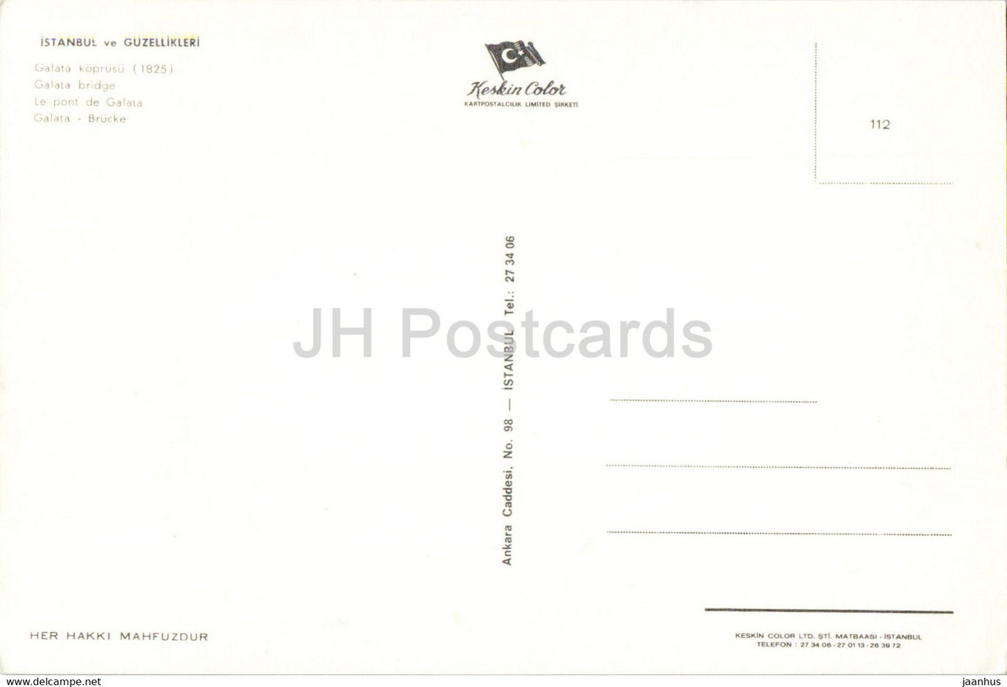 Istanbul - Galata Bridge - ship - boat - Keskin Color - 112 - Turkey - unused