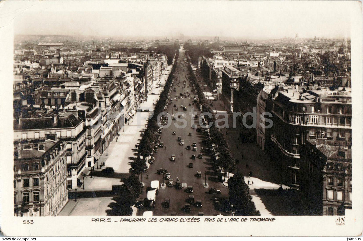 Paris - Panorama des Champs Elysees Pris de L'Arc de Triomphe - 553 - old postcard - France - used - JH Postcards