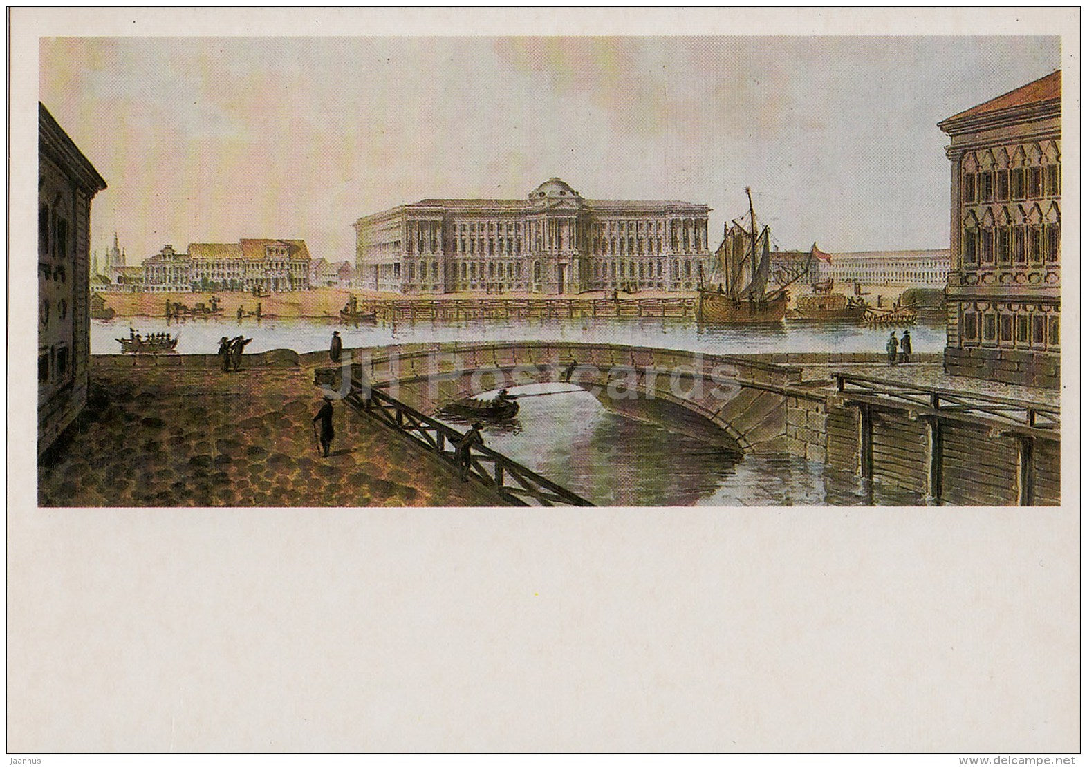 art by Balthazar de la Traverse - view of the Academy of Arts in St. Petersburg , 1790s - 1986 - Russia USSR - unused - JH Postcards