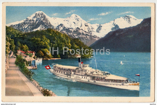 Beatenbucht Thunersee - Eiger - Monch - Jungfrau - ship - 203 - Switzerland - old postcard - unused - JH Postcards