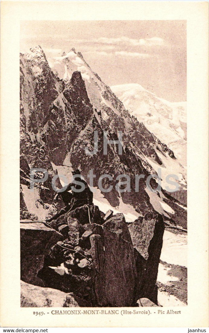Chamonix Mont Blanc - Pic Albert - mountaineer - 1949 - old postcard - France - unused - JH Postcards