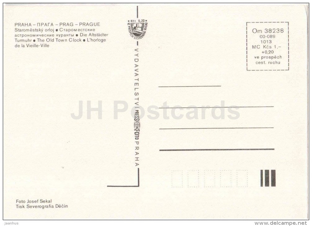 The Old Town Clock - Prague - Praha - Czechoslovakia - Czech - unused - JH Postcards