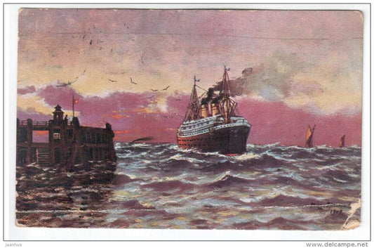 illustration by AK Lissmann - Steamer - serie 275 - old postcard - sent from Germany to Tsarist Russia 1913 - used - JH Postcards