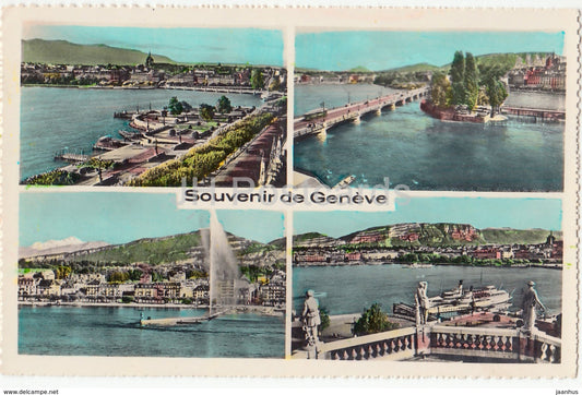Geneve - Geneva - Souvenir de Geneve - boat - bridge - multiview - 9018 - Switzerland - 1956 - used - JH Postcards