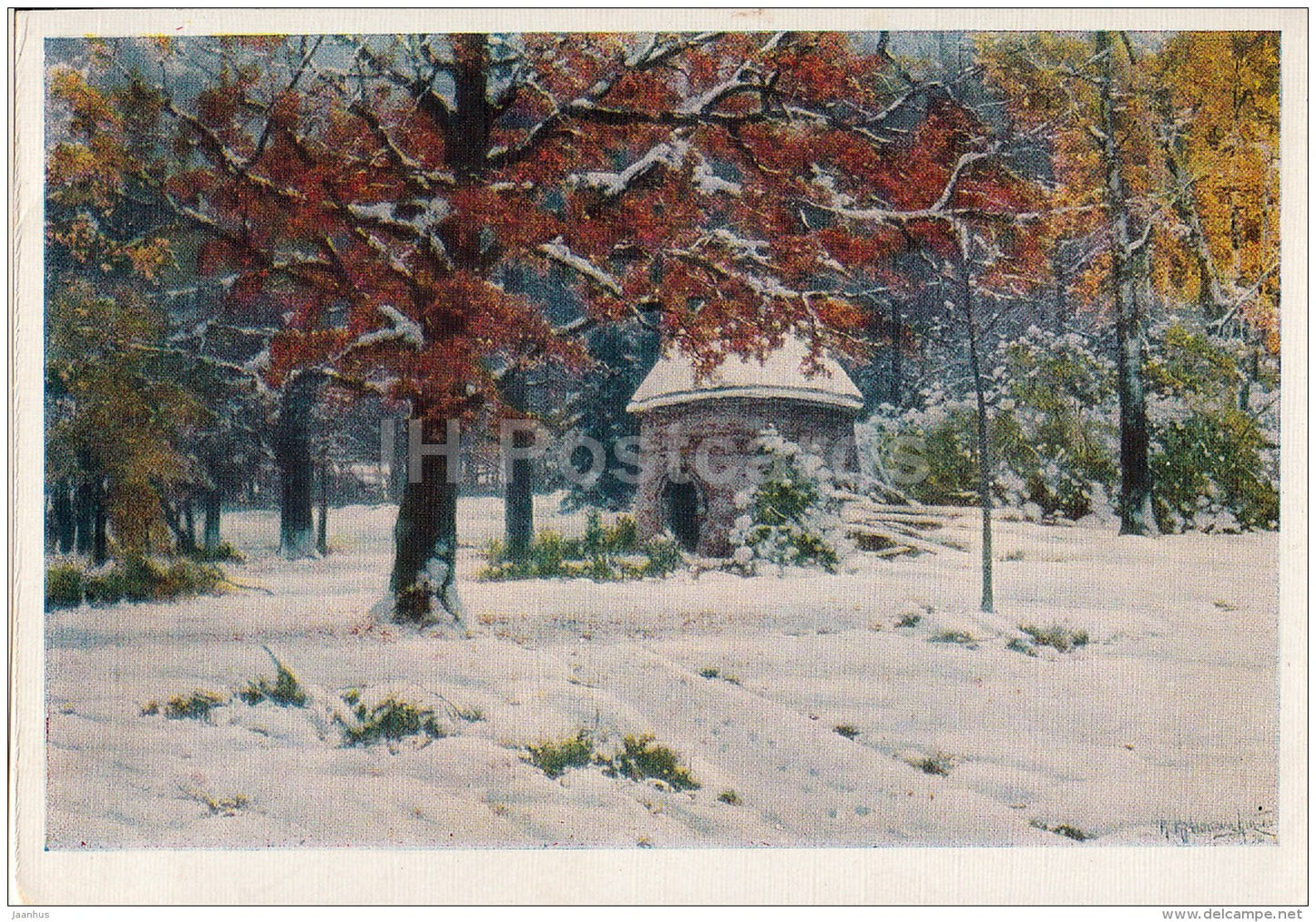 painting by K. Kryzhitsky - Snow in September , 1898 - Russian art - 1958 - Russia USSR - unused - JH Postcards