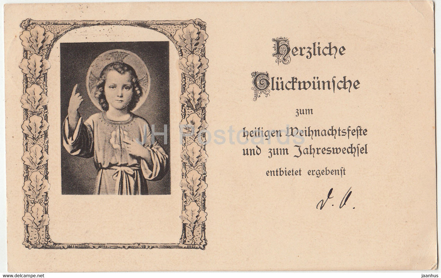 Christmas Greeting Card - Herzliche Gluckwunsche zum Heiligen Weihnachtsfeste - old postcard - 1921 - Germany - used - JH Postcards