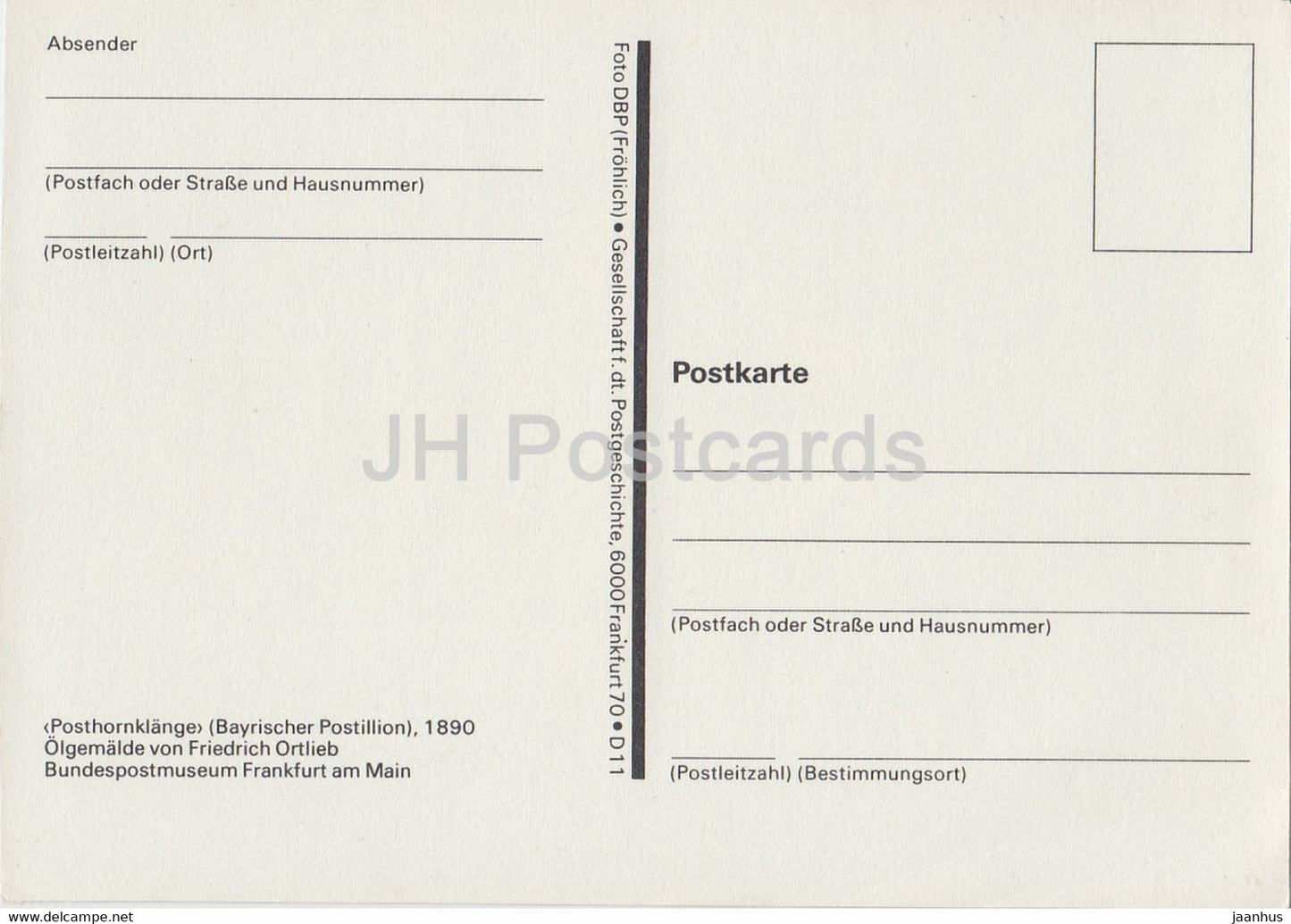 peinture d'Ortlieb - Posthornklange - Bayrischer Postillion 1890 - facteur - cheval - posthorn - Allemagne - inutilisé