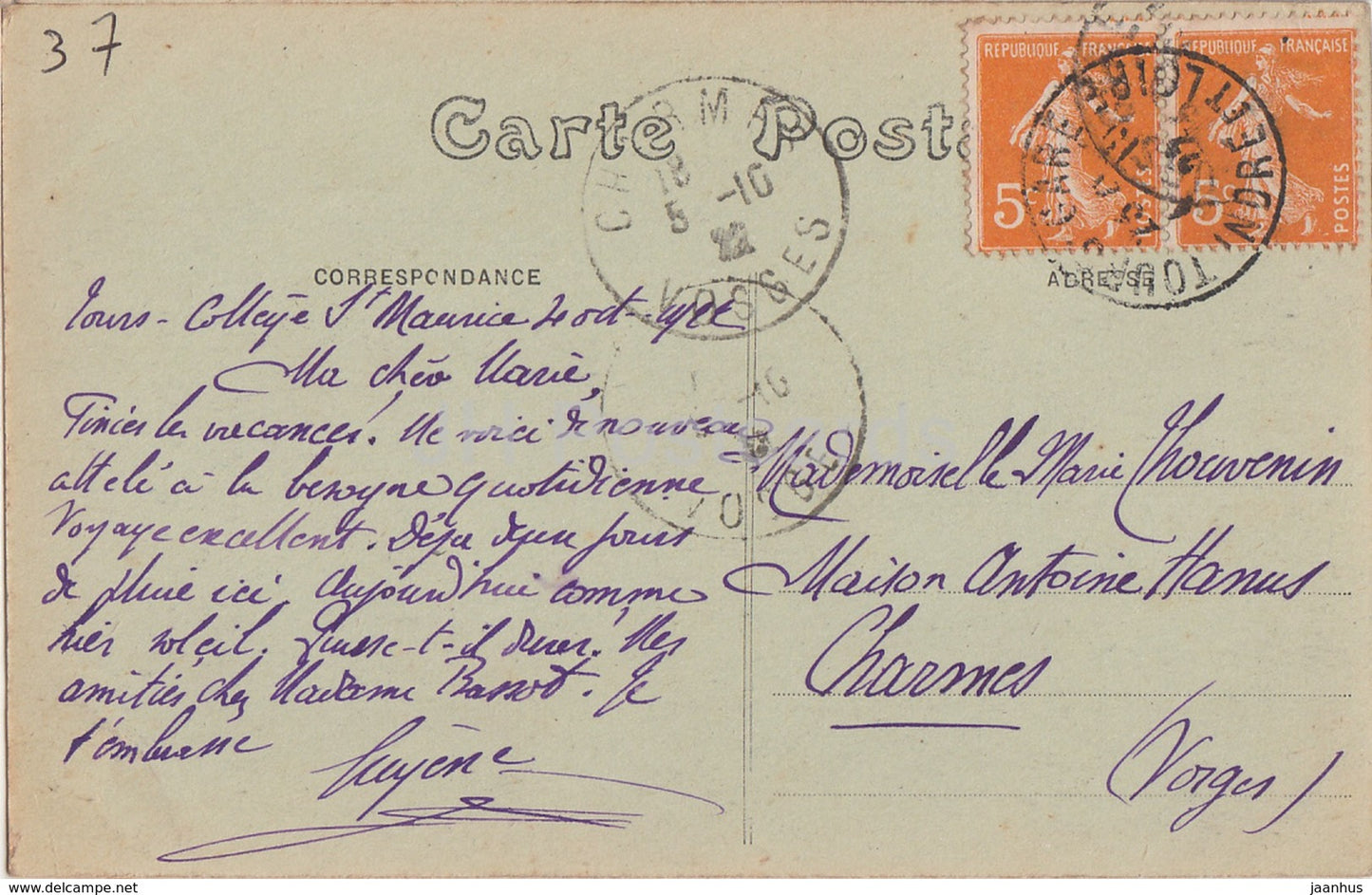 Touren - Institution Saint Maurice - Chateau de Beaujardin Fassade Süd - Schloss - alte Postkarte - 1922 - Frankreich - gebraucht