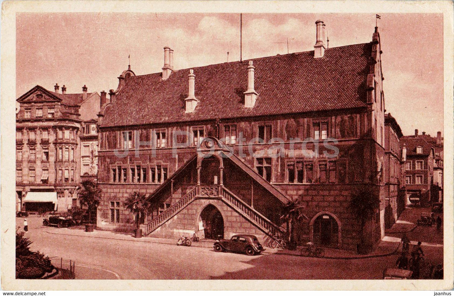 Mulhausen - Rathaus - car - town hall - old postcard - 1944 - Germany - used - JH Postcards