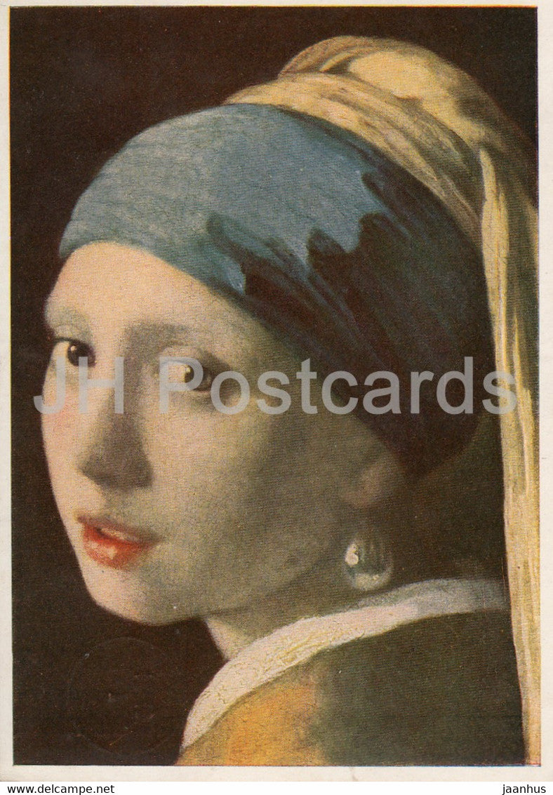 painting by Vermeer van Delft - Kopf eines Madchen mit dem Kopftuch - Yellow Turban - Dutch art - 1956 - Germany - used - JH Postcards