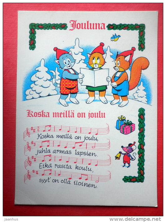 Christmas Greeting Card - cat - squirrel - music - 87 - Finland - used in Finland - JH Postcards