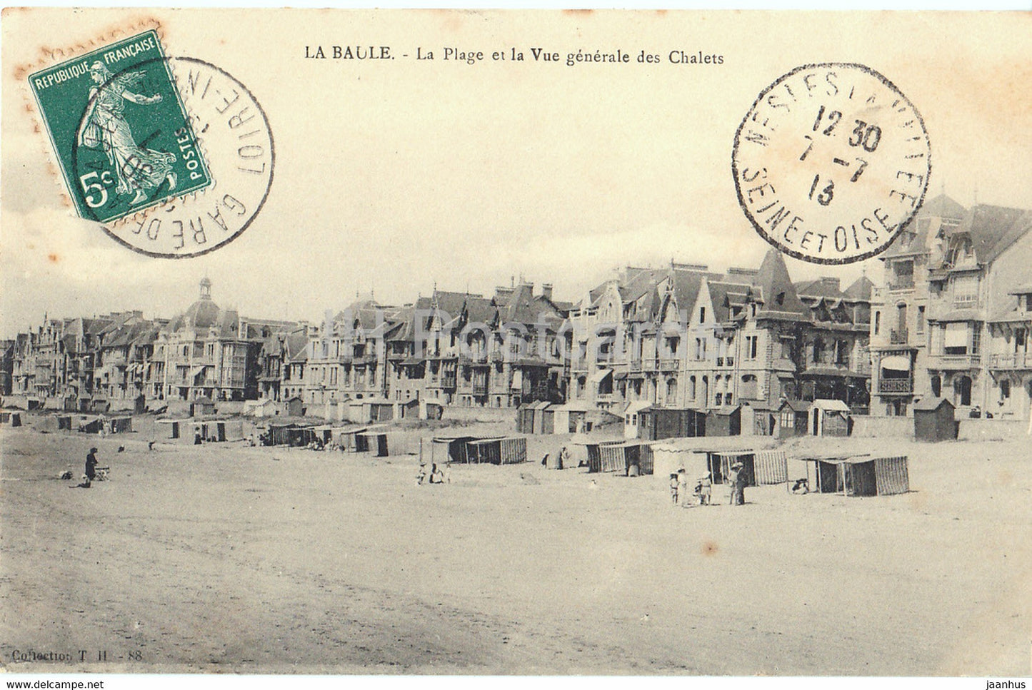 La Baule - La Plage et la Vue generale des Chalets - beach - old postcard - 1913 - France - used - JH Postcards