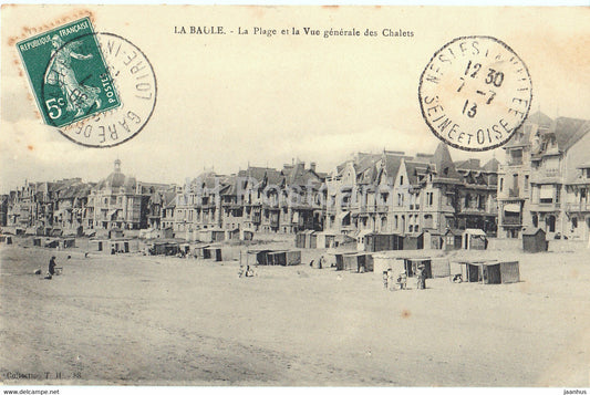 La Baule - La Plage et la Vue generale des Chalets - beach - old postcard - 1913 - France - used - JH Postcards
