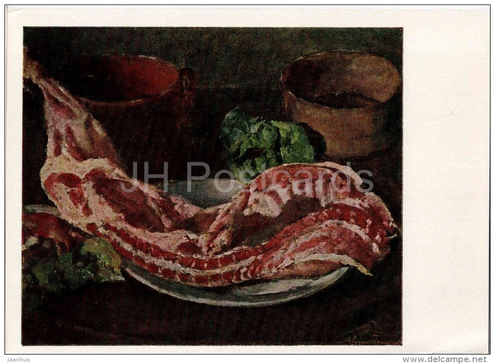 painting by A. Isupov - Still Life . Meat - russian art - unused - JH Postcards