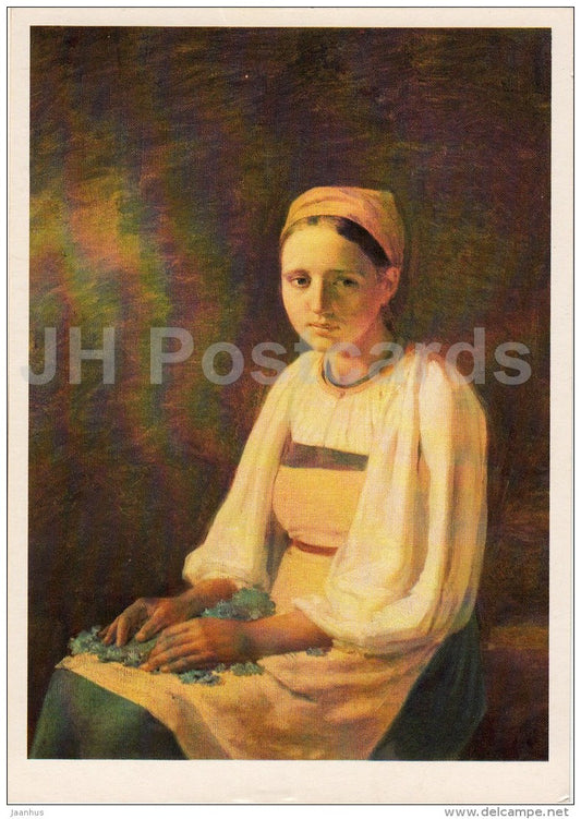 painting by A. Venetsianov - Peasant woman with cornflowers - Russian art - 1981 - Russia USSR - unused - JH Postcards