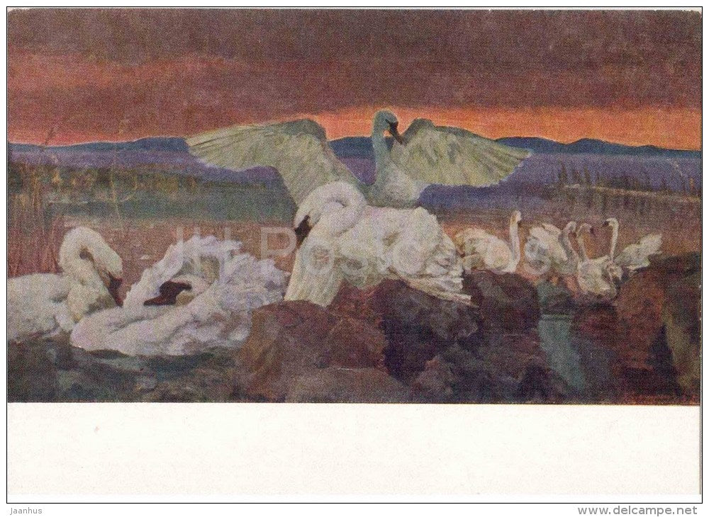 painting by E. Smirnov - Triumph of Life. In the Arctic - swan - russian art - unused - JH Postcards