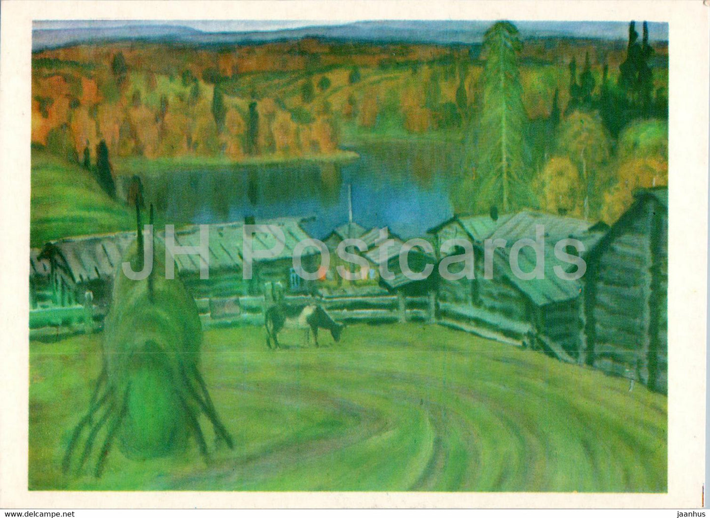 painting by V. Rogachev - Indian summer in the northern Urals - Urals - Russian art - 1984 - Russia USSR - unused - JH Postcards