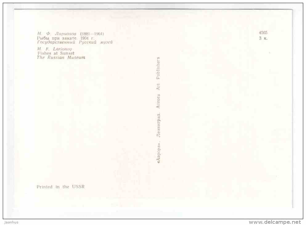 painting by M. F. Larionov - Fishes and Sunset - still life - bream - pike - russian art - unused - JH Postcards