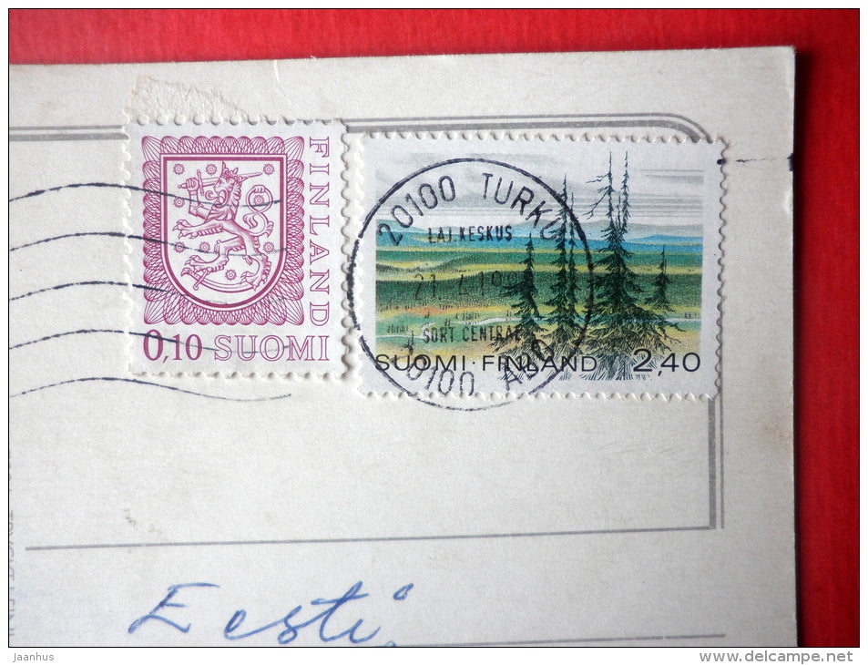 illustration - tiger - 5235/2 - Finland - sent from Finland Turku to Estonia USSR 1989 - JH Postcards