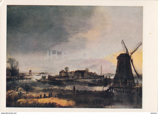 painting by Aert van der Neer - Maase Village - windmill - Dutch art - 1964 - Russia USSR - unused - JH Postcards