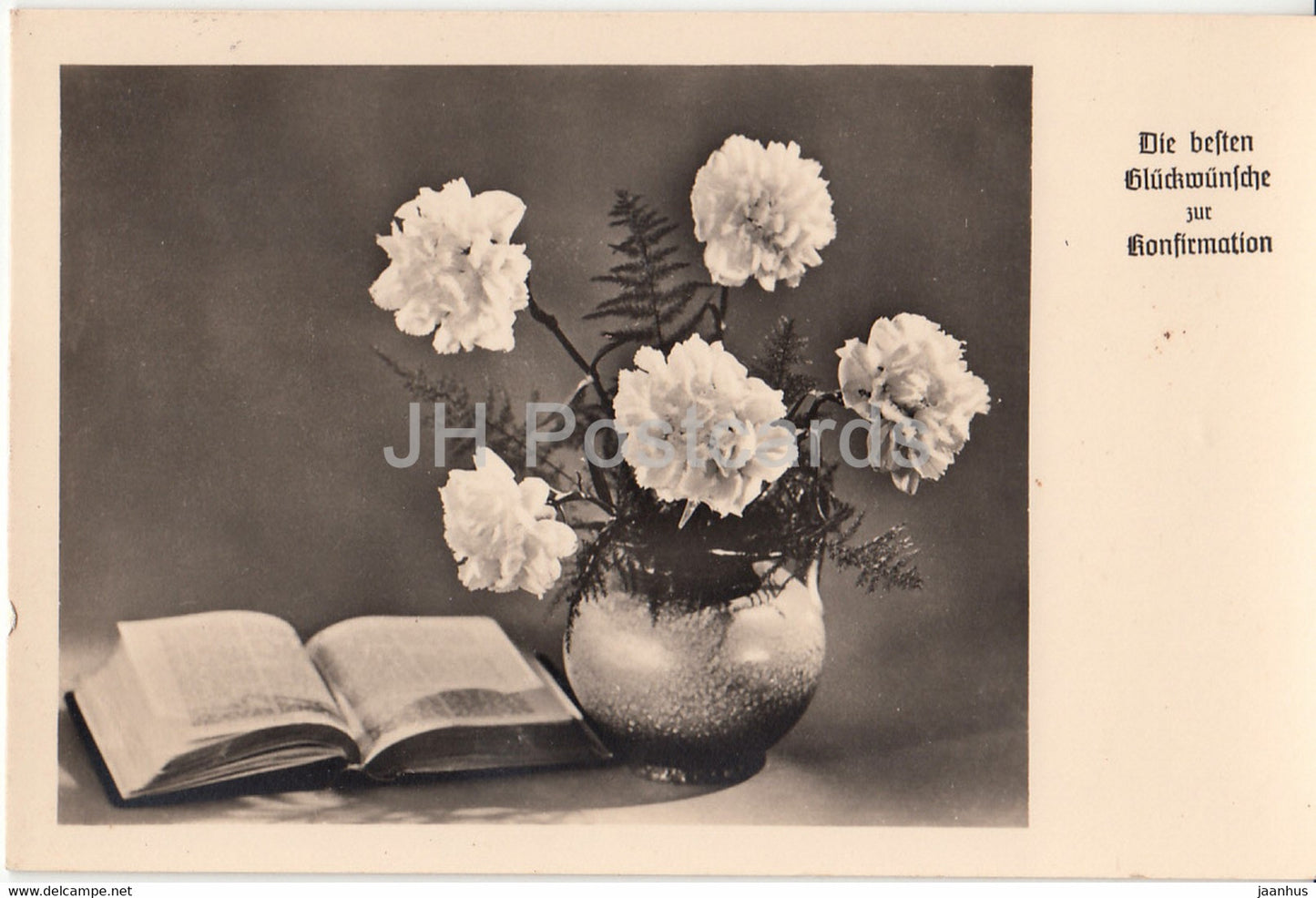 Greeting Card - Die Besten Gluckwunsche zur Konfirmation - carnation - flowers - 1951 - old postcard - Germany - used - JH Postcards