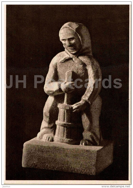sculpture by K. Martinaitis - Butter Making - Lithuanian Folk Sculpture - 1958 - Lithuania USSR - unused - JH Postcards