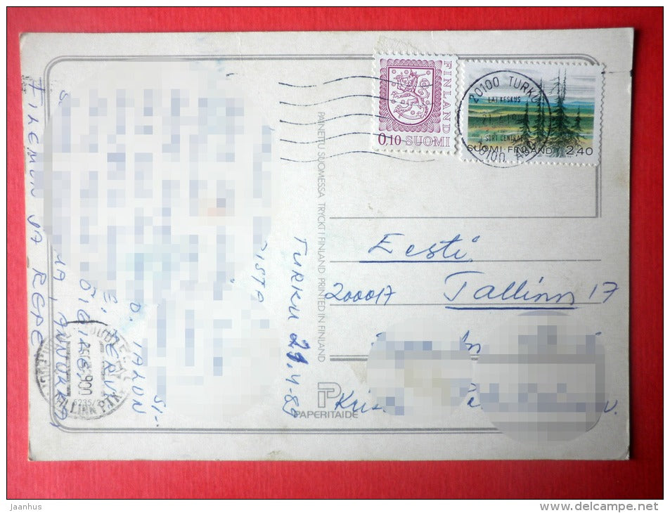 illustration - tiger - 5235/2 - Finland - sent from Finland Turku to Estonia USSR 1989 - JH Postcards