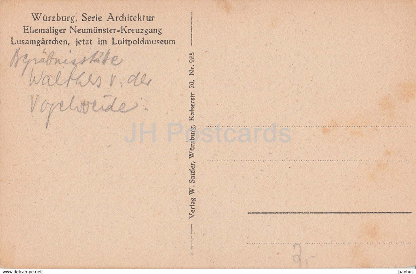 Wurzburg - Ehemaliger Neumunster Kreuzgang - Serie Architektur - 988 - old postcard - Germany - used