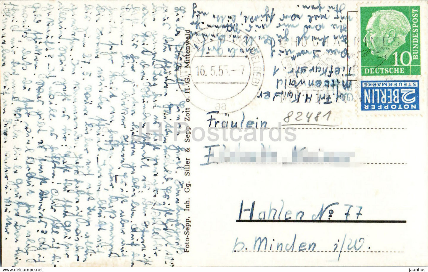 Blick gegen Kranzberg – alte Postkarte – 1955 – Deutschland – gebraucht