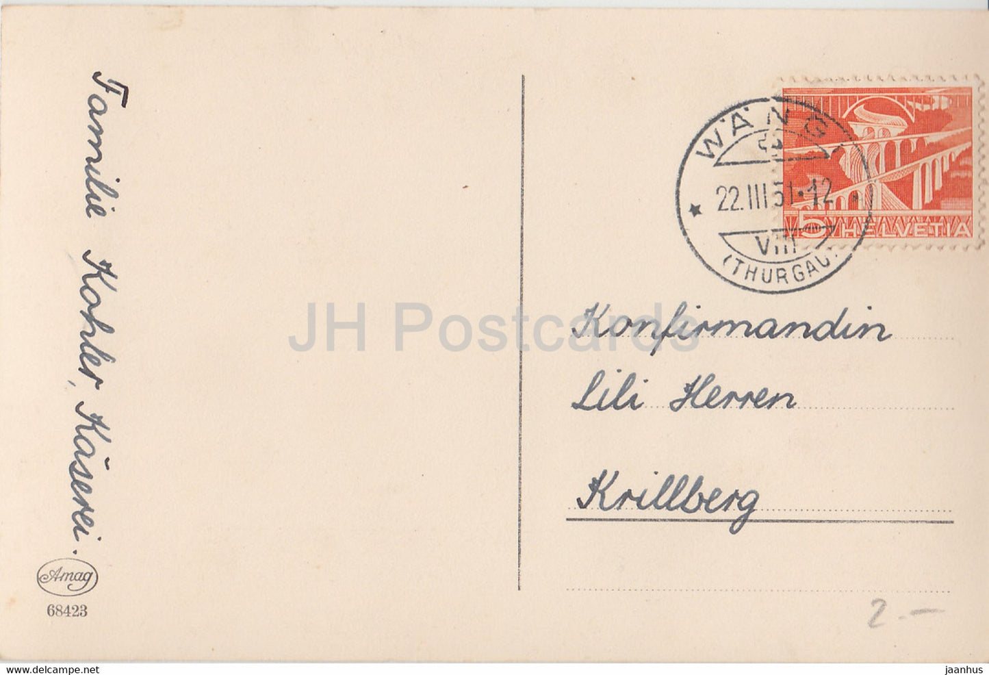 Grußkarte - Die besten Glückwünsche zur Konfirmation - Nelke - Blumen - 1951 - alte Postkarte - Deutschland - gebraucht