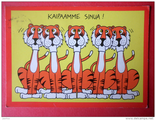 illustration - tiger - 5235/2 - Finland - sent from Finland Turku to Estonia USSR 1989 - JH Postcards