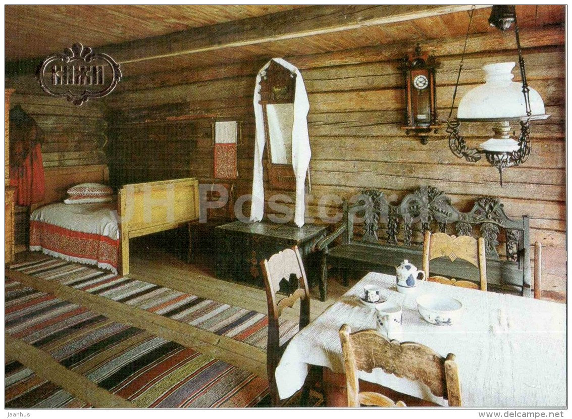 Clean Part of Oshevnev´s House - The Main room in the Peasants House - Kizhi - 1991 - Russia USSR - unused - JH Postcards